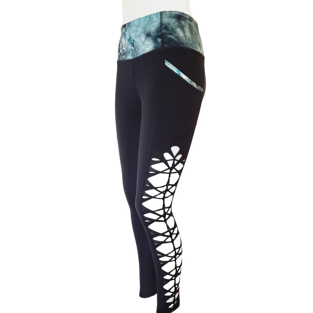 YOGINI - LARGE - Women's/ Junior Non-See Through High Waist Blue Black Tie Dyed